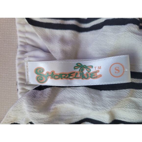 Shoreline Womens Striped Wide Leg Jumpsuit Small Black White Sleeveless O-Ring - Picture 4 of 9